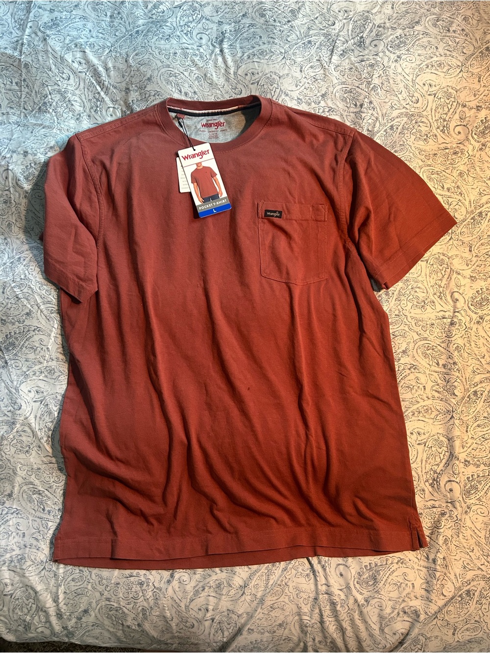 Wrangler Men’s Short-Sleeve Pocket Tee — Rust Orange